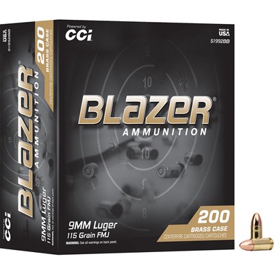 BLAZER BRASS 9MM LUGER 115GR FMJ 1150 FPS 200/BOX